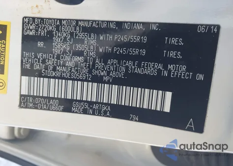 2014 Toyota Highlander Limited V6 from USA, damaged, VIN 5TDDKRFH0ES056912